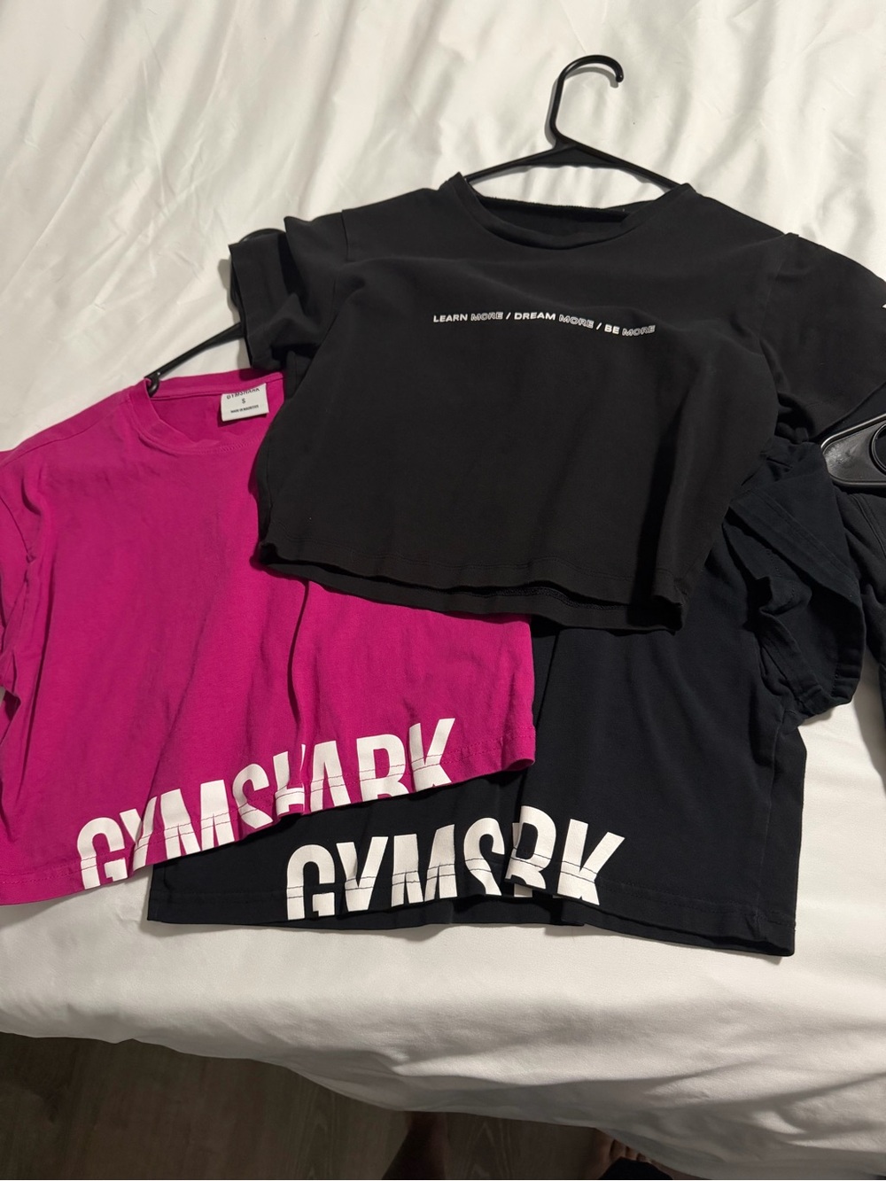 Gymshark Pink and Black Cropped Tee with White Logo/ Alphalete Black Tee